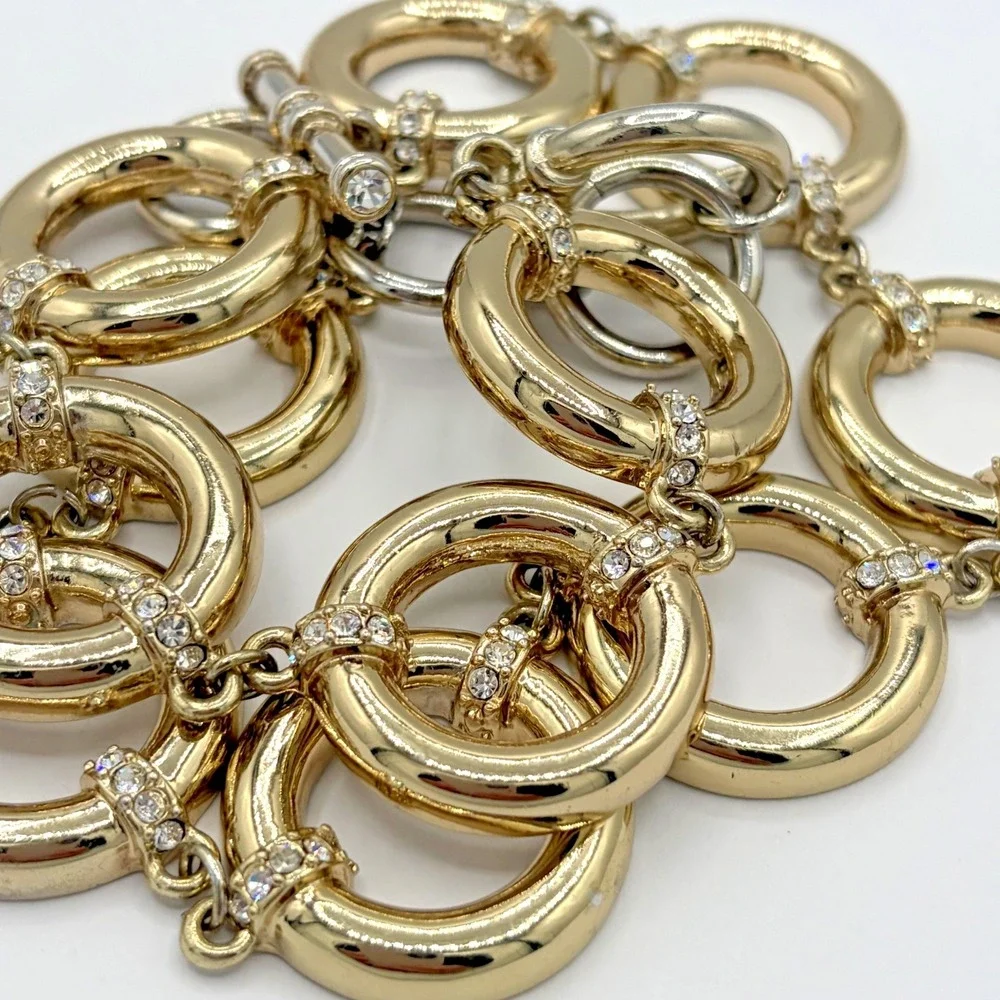 Banana Republic Gold Tone Chunky O-Ring Statement Necklace Rhinestone Toggle